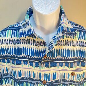 Tommy Bahama Men's white, blue & purple Silk Blend hawaiian s/s shirt Medium M
